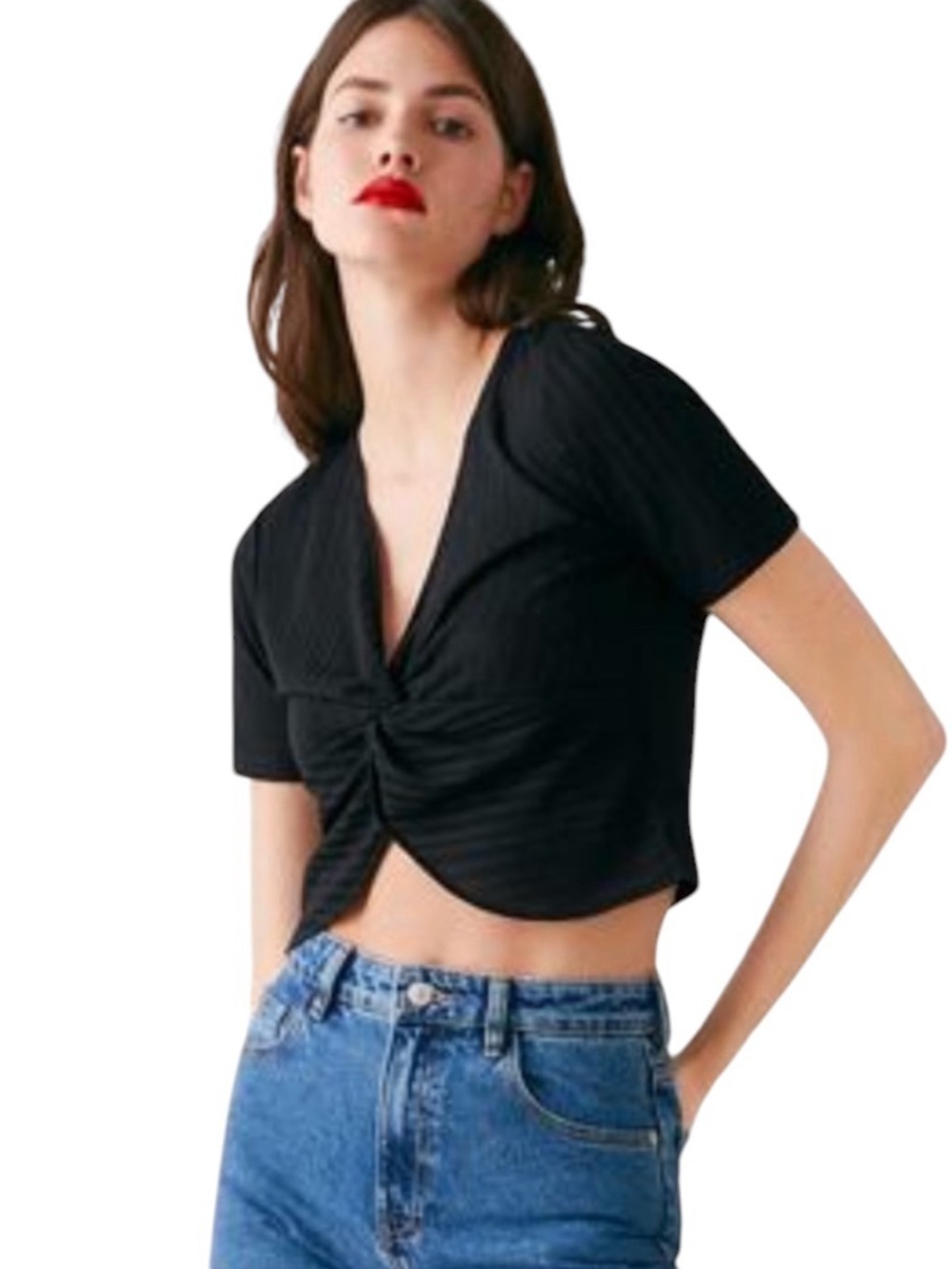 Zara Black Knot Twisted Front Lightweight Cropped Top Size M